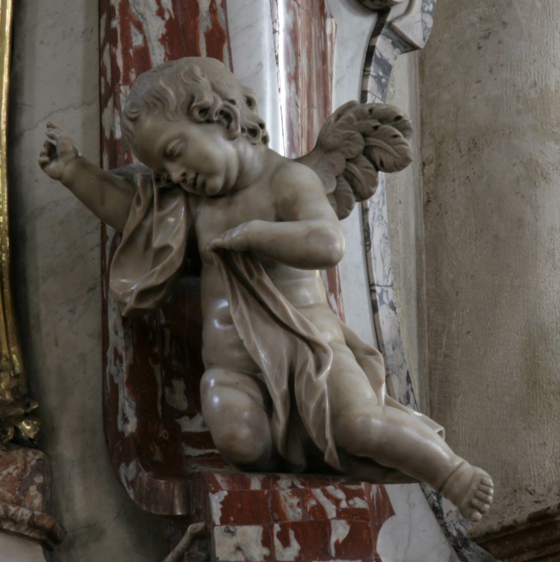 Putto on entablature (right), altar of St John of Nepomuk, Cathedral Graz (photo by Diocesan Museum Graz, 2014)
