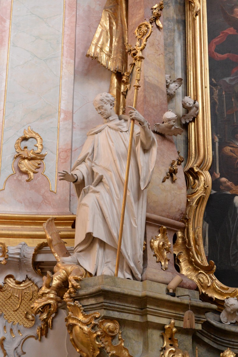 Right side altar St Benedict in the Benedictine Abbey-, Parish- and Pilgrimage Church of St Mary in Ettal (Bavarian State Department of Monuments and Sites, photo by Martin Mannewitz, 2018)